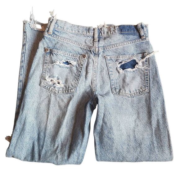 Free People Jeans Women's 26 Blue Tapered Baggy Boyfriend Ripped Raw Hem - Picture 3 of 5